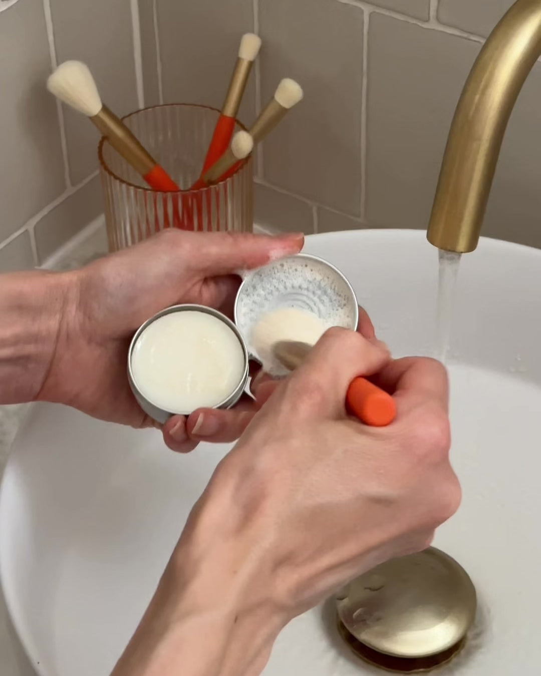Cleaning makeup brushes with brush soap